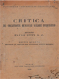 Critica De Cognitionis Humanae Valore Disquisitio