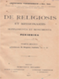 De Religiosis Et Missionariis: Supplementa Et Monumenta - Periodica