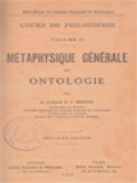 Image of Cours De Philosophie II: Métaphysique Générale Ou Ontologie