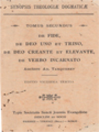 Image of Synopsis Theologiae Dogmaticae II: Tomus Primus, De Fide, De Deo Uno Et Trino, De Deo Creante Et Elevante, De Verbo Incarnato