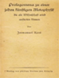Prolegomena Zu Einer Jeden Künftigen Metaphysik Die Als Wissenschaft Wird Auftreten Können