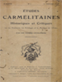 Image of Études Carmélitaines Historiques Et Critiques: Sur Les Traditions, Les Privilèges Et La Mystique De L'Ordre