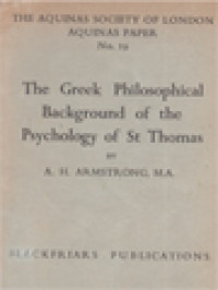 The Greek Philosophical Background Of The Psychology Of St Thomas