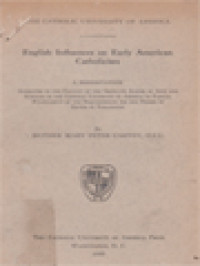 English Influences On Early American Catholicism: The Catholic University Of America