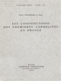 Les Constitutions Des Premieres Carmelites En France