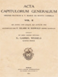 Acta Capitulorum Generalium Ordinis Fratrum B. V. Mariae De Monte Carmelo, Vol. II, Ab Anno 1598 Usque Ad Annum 1902